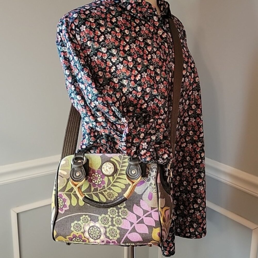 SPARTINA 449 Linen Purple Green Floral Printed Boho Preppy Satchel Crossbody Bag